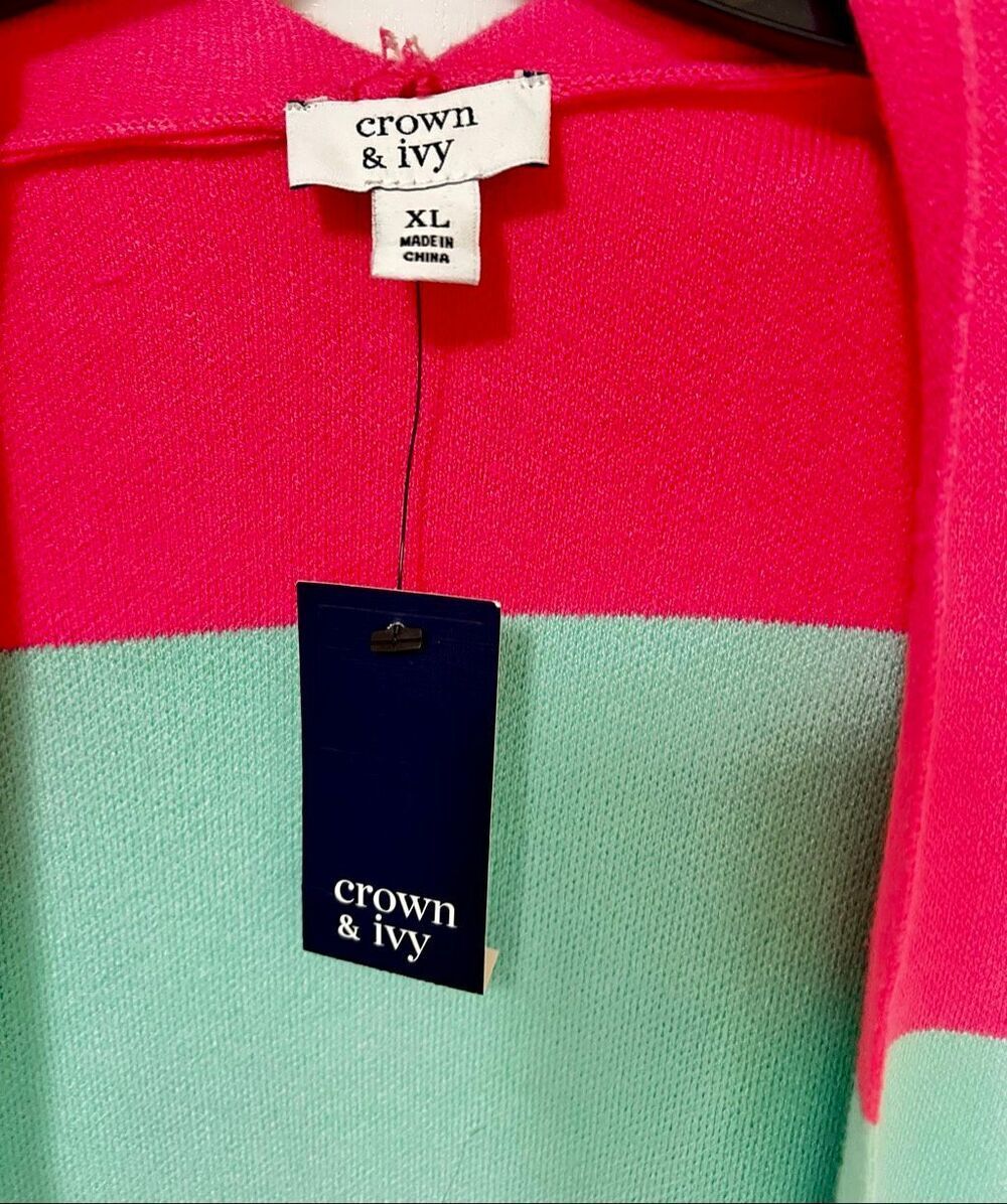 NWT Crown & Ivy Women's Color Block Open Front Cardigan Size XL Multicolor - Picture 3 of 9